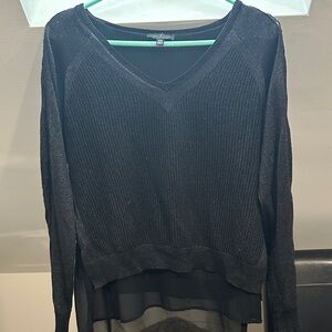 Lucky Brand Black V-Neck Women's Sweater with Sheer Hem